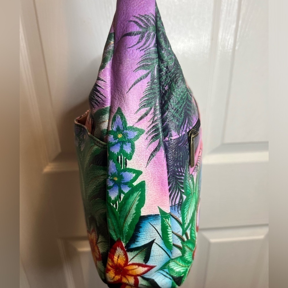 ANUSCHKA 🌷ANNA BY ANUSCHKA LEATHER HAND-PAINTED TRIPLE COMPARTMENT SATCHEL - Picture 6 of 16